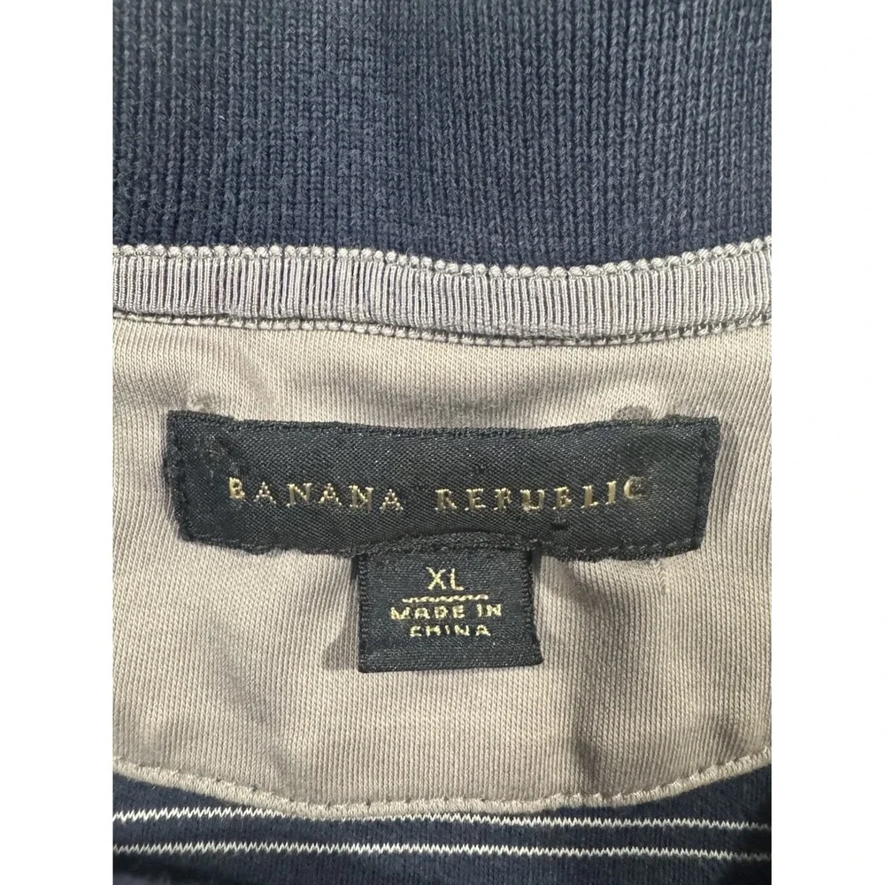 Banana Republic Polo Shirt Mens XL Navy Blue White Striped Cotton Knit Casual